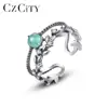 CZCITY Pure Sterling Silver 925 Retro Open Rings for Women CZ Punk Fascinating Trendy Finger Ring Fine Jewelry