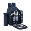 2 Person Blue Picnic Backpack Hamper with Cooler Compartment includes Tableware Fleece Blanket