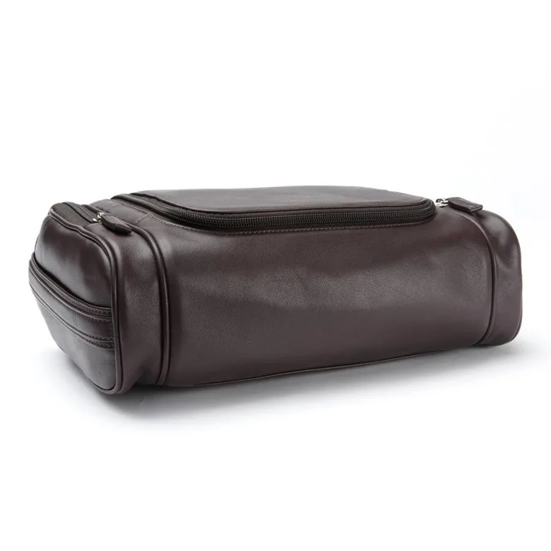 mens leather toiletry bag hanging