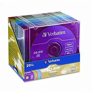 Verbatim : Disc CD-R/W 80 min branded 20pk Slimline 2X-4X ColorsSlimline 2X-4X Colors -:- Sold as 2 Packs of - 20 - / - Total of 40 Each