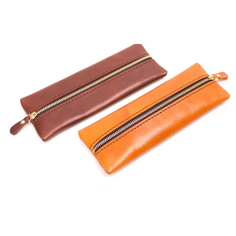 Logo printing custom high quality business office leather high end fashion pen bag with zipper