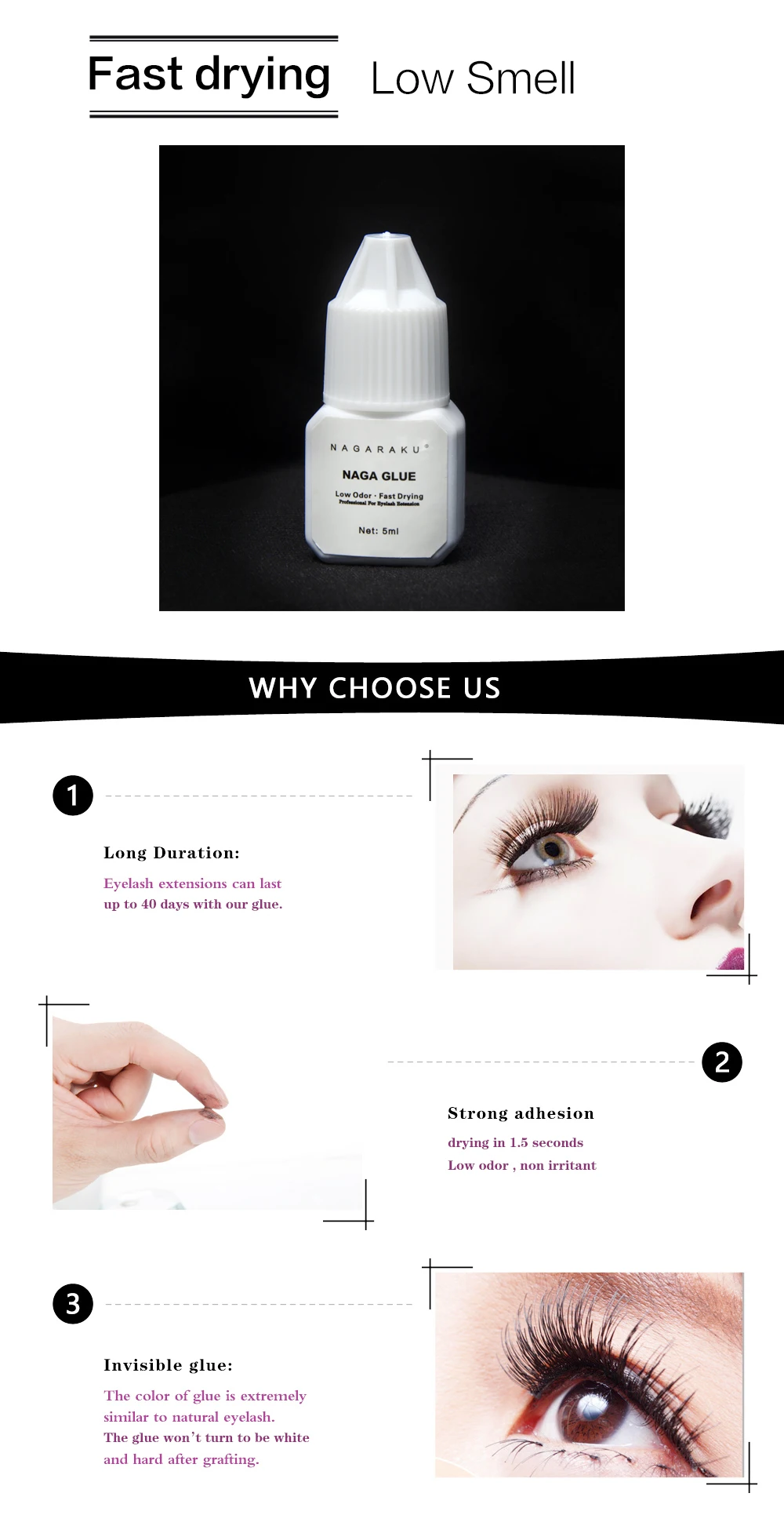 Nagaraku 56 Weeks Lasting 12s Drying Time Lash Glue Private Label Eyelash Glue Lash Extension