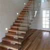 Modern indoor 50 mm thick solid oak wood steps Floating Stairs with glass railing DIY lowes price
