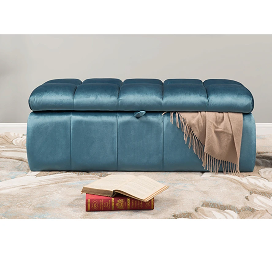 Furniture Supplier Bedroom Bed End Storage Blue Velvet Bench Buy