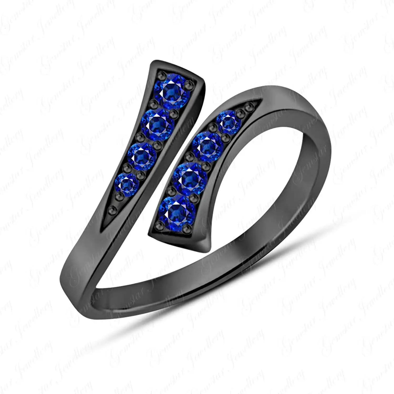 Gemstar Jewellery Round Cut Blue Sapphire 18K Black /& Rose Gold Finish Inspired Holy Smokes Batman Ring