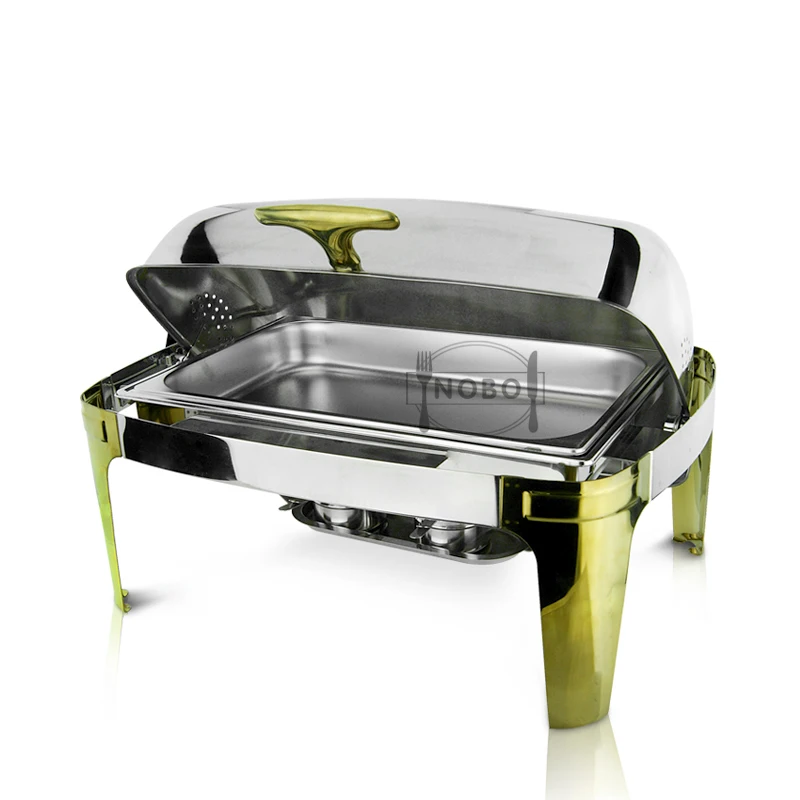 Restaurant 8 Quart Gold Chaffing Dishes Stainless Steel Roll Top