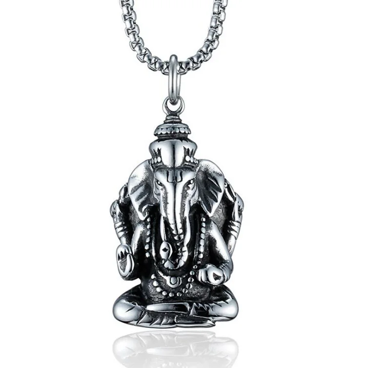 Men Casting Antique Color Stainless Steel Thailand Guardian Angel Amulet Pendant Elephant Jewelry