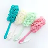Wholesale plastic Long handle mesh bath puff body exfoliating scrubber sponge bath soft back body brush