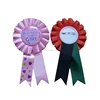 Customized Handcraft Factory Award Satin Ribbons Rosettes with Pins Back Tin Button Badge In