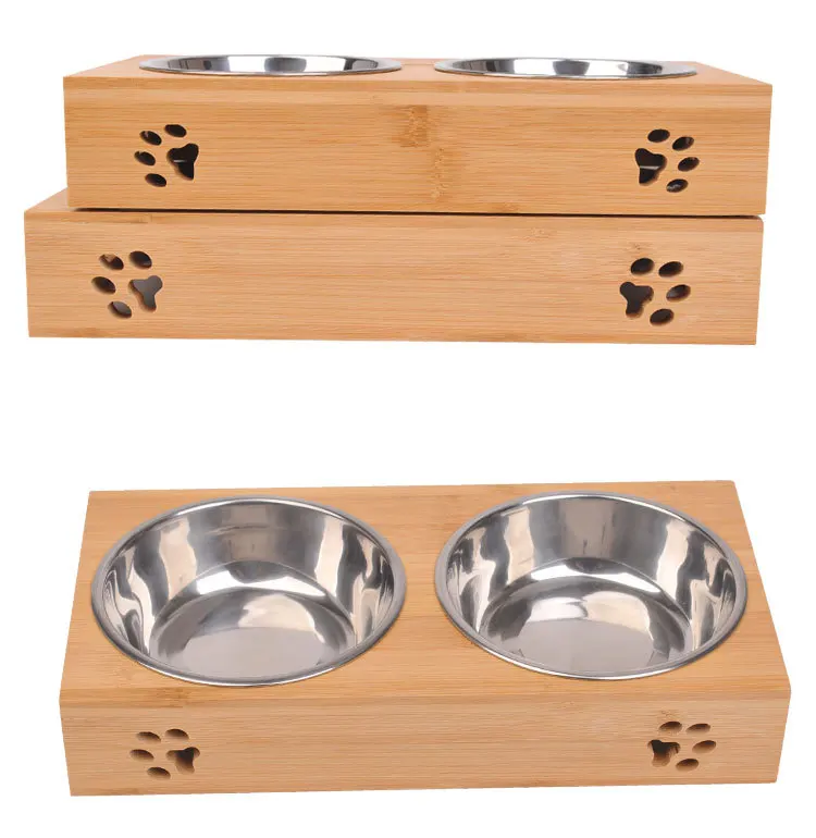2018 Bamboo Dogs Cats As Pet Food Bowl Stand Feeder Elevated Food Water