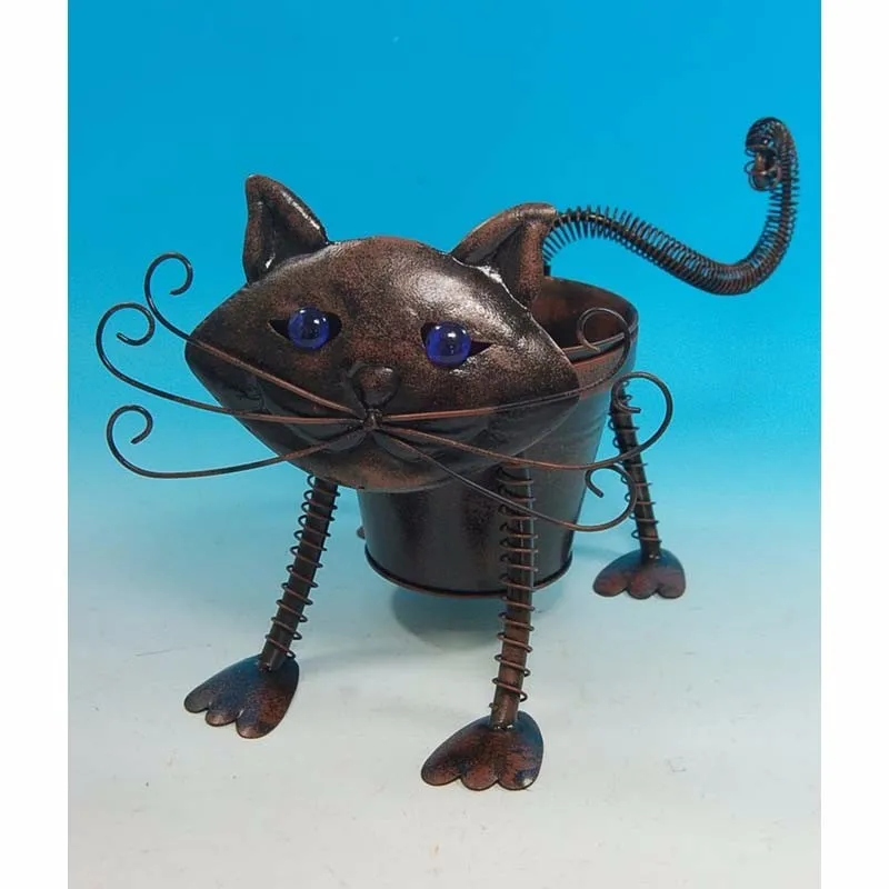 复古装饰户外小金属猫植物持有人花园猫咪猫播种机庭院