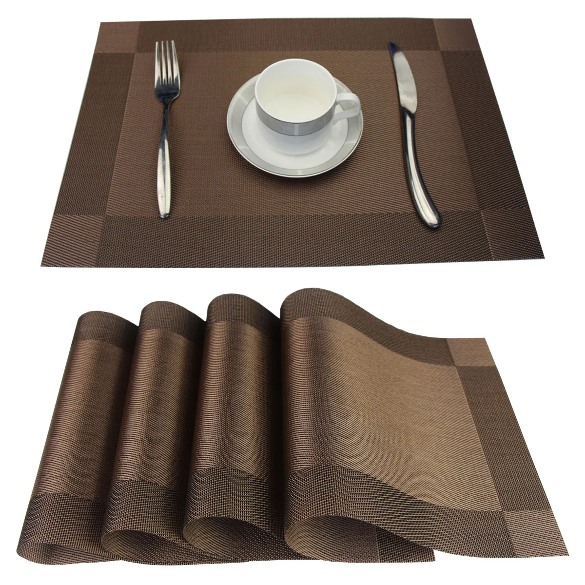 Luxury Placemats Gold Sliver Brown Color Place Mat Plastic Vinyl Woven ...