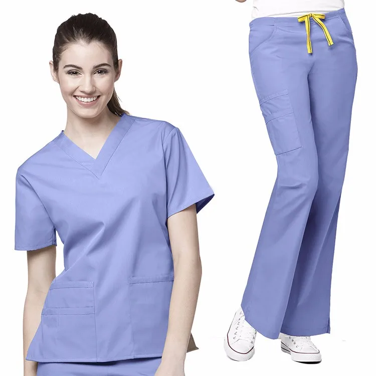 Manufacture Hospital Medical Nurse Scrub Uniform Ceil Blue Suit Women's ...