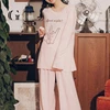 Loose Plus Size Babydoll Sleepwear Oversize Cotton Knitted Pajama Sets Long Sleeved Woman Loungewear Suit