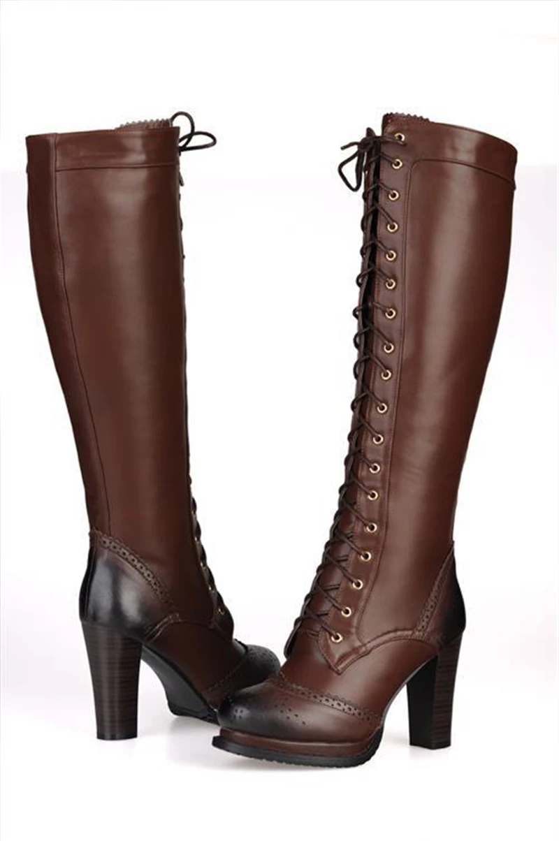 knee high lace up leather boots