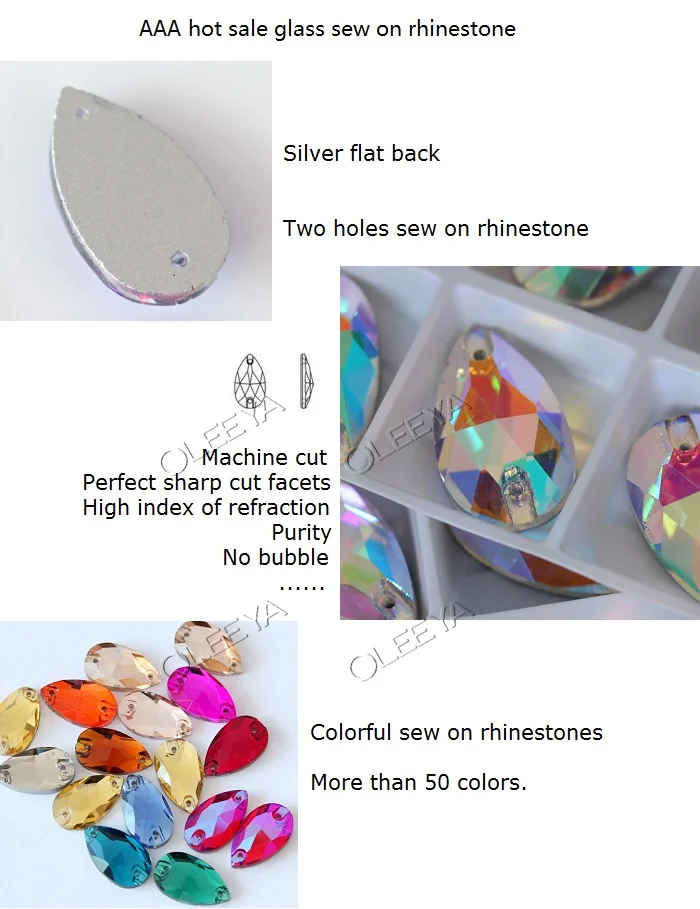 Factory Direct Sale 3A Glass square Crystal ab Flat Back Sew on Rhinestone Sewing on Clothes