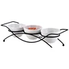 Restaurant chip and dip serving dish small white ceramic dishes with stainless holder