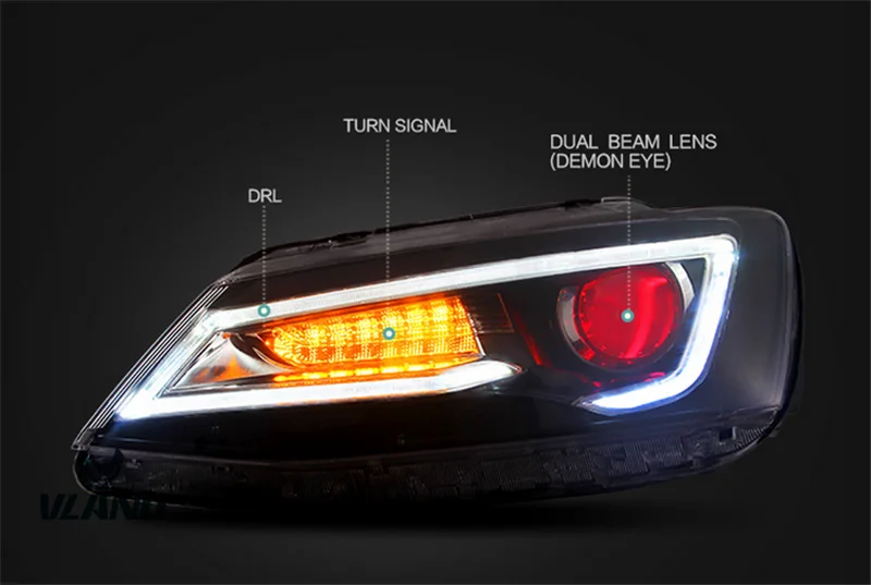 VLAND manufacturer accessory for Car Headlight for Jetta LED Head light for 2011-2014 for Sagita Head lamp with LED DRL