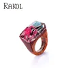 Miniature Landscapes resin wood ring , red and blue color flower resin wood ring