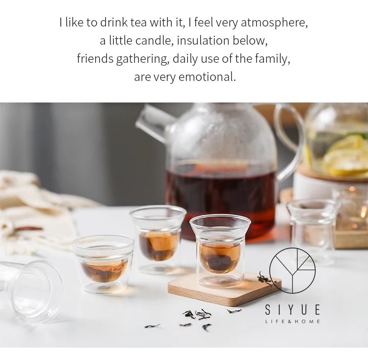 Japanese Style Multifunctional Borosilicate Teapot With Cups Wooden Lid