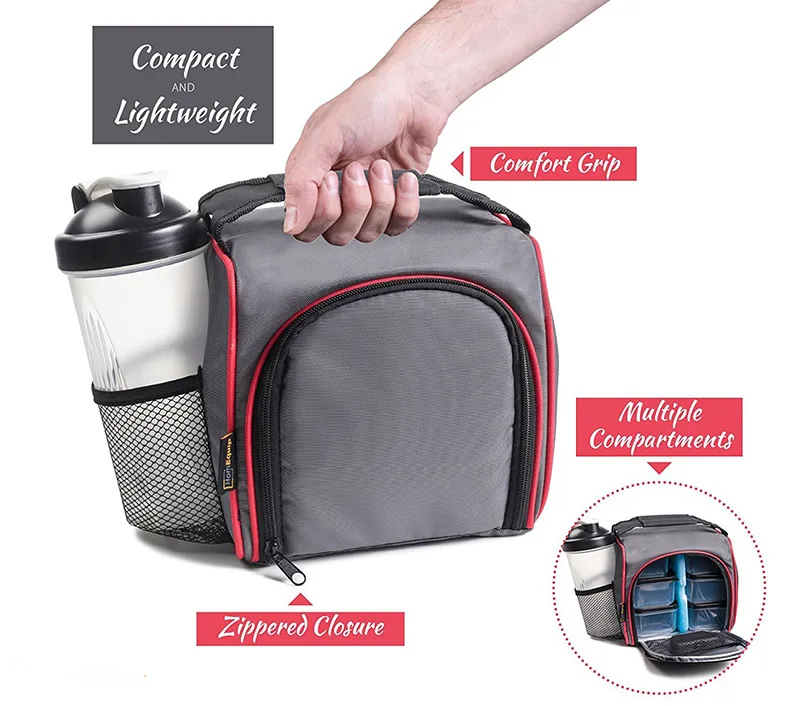 Meal Prep Bag Insulated Lunch Box Kit With 6 Portion Control Top Compartment Is Great For Any Meal Sandwiches Snacks Nuts Berries Supplements Or A Fourth Container Of Food