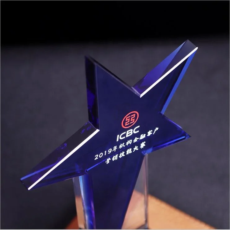 Engraved Cheap Crystal Star Trophy Shape Awards Glass Trophy Crystal Star Crystal Trophy For