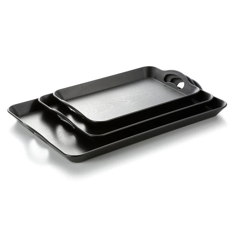 Wholesale Custom Black Small Plastic Round Serving Tray With Handles