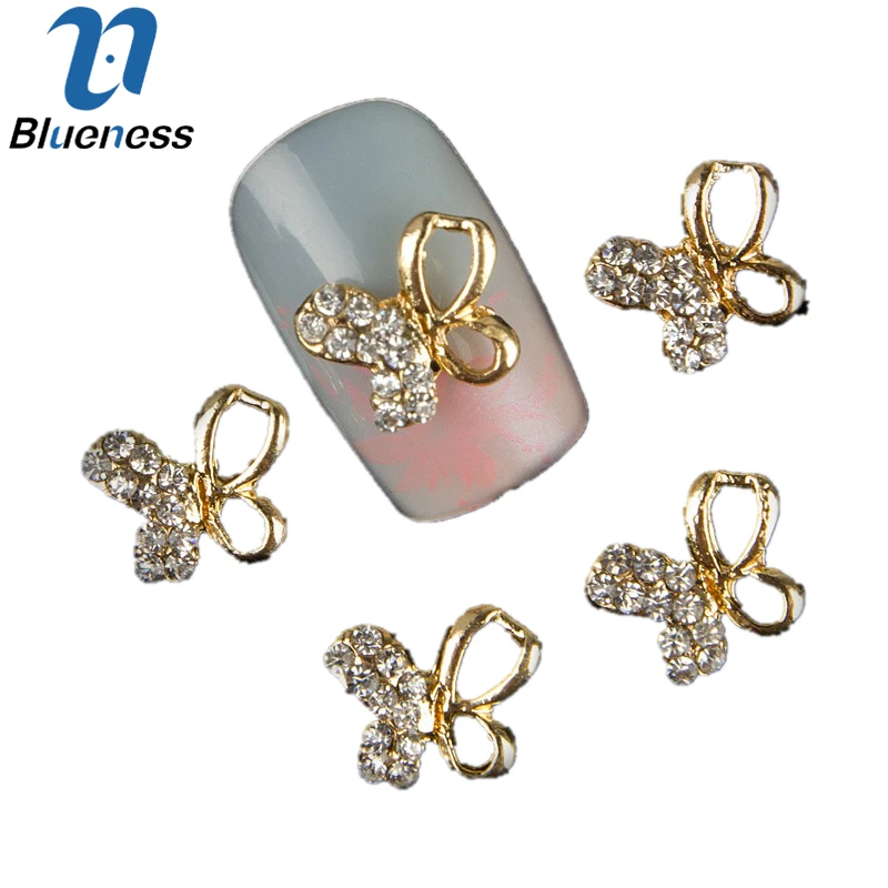 10pcs Glitter Butterfly Rhinestones 3d Nail Art Decorations Alloy Nail Sticker Charms Jewelry for Nail Gel