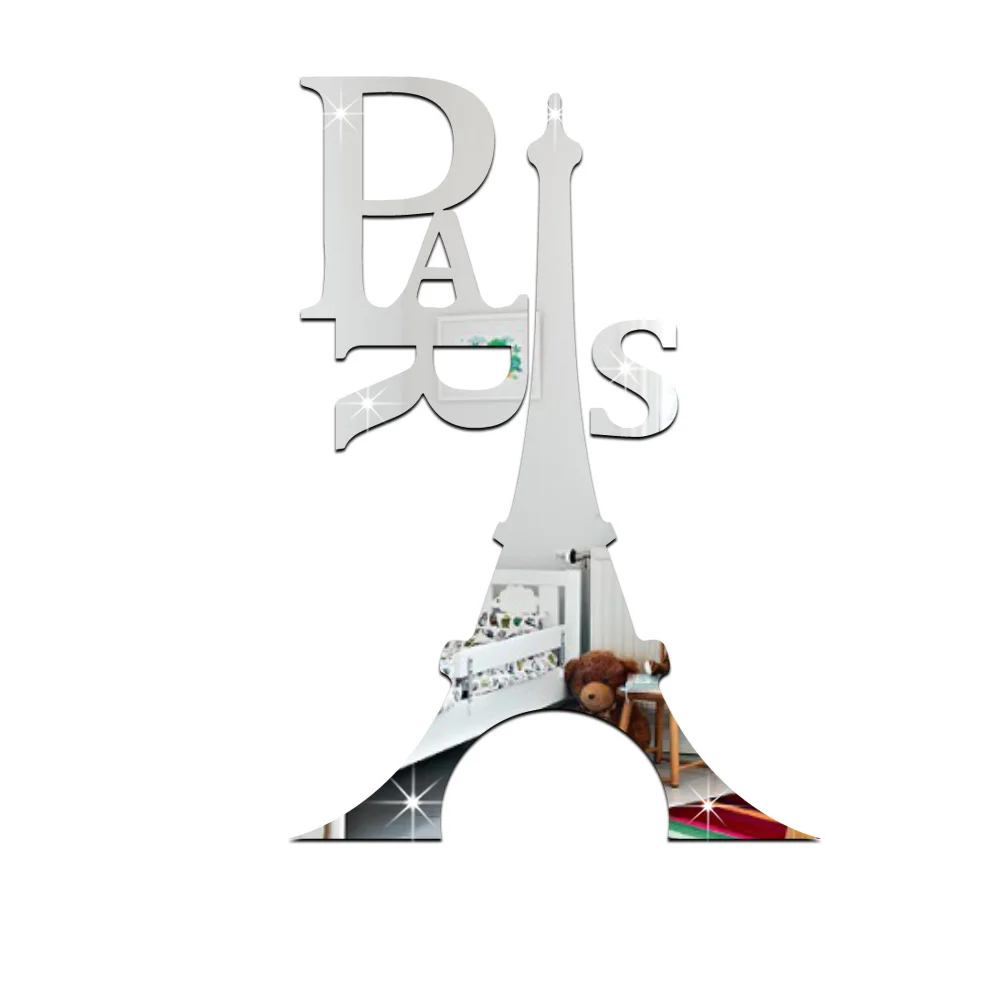Creative 3D Paris Eiffel Tower Art Removable Wall Mirror Adhesive Sticker Home Decor, View