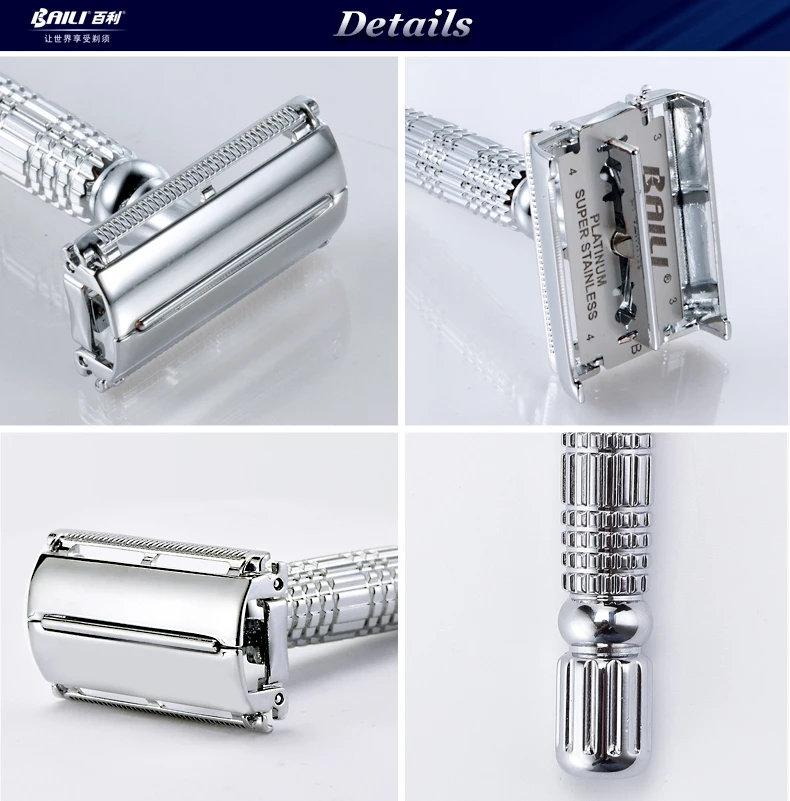 Metal stainless steel double edged blade straight safety razor shaving travel set,long handed butterfly open cut throats razor