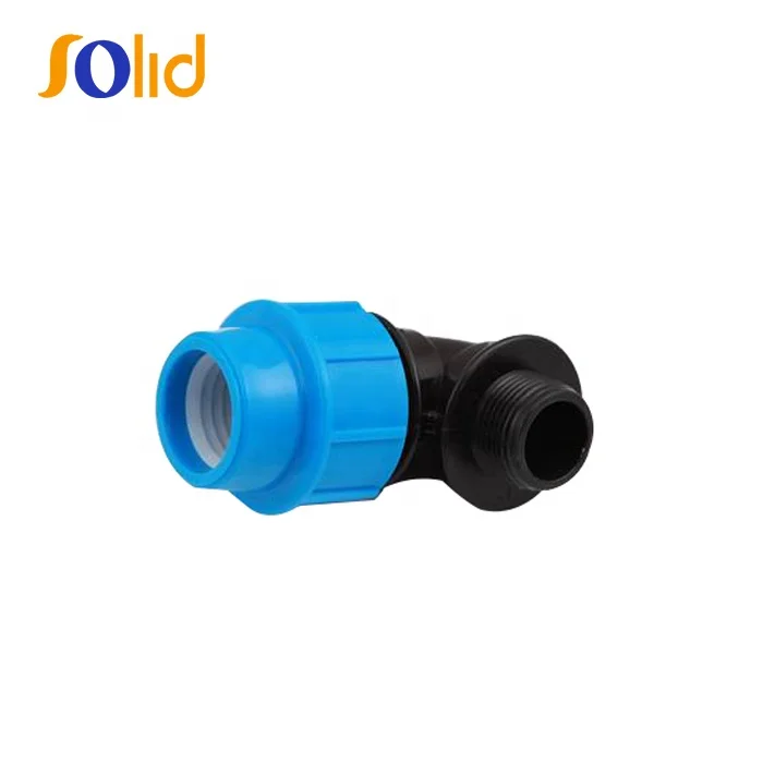 PP compression fitting thread plastic pipe fitting 90 degree male elbow