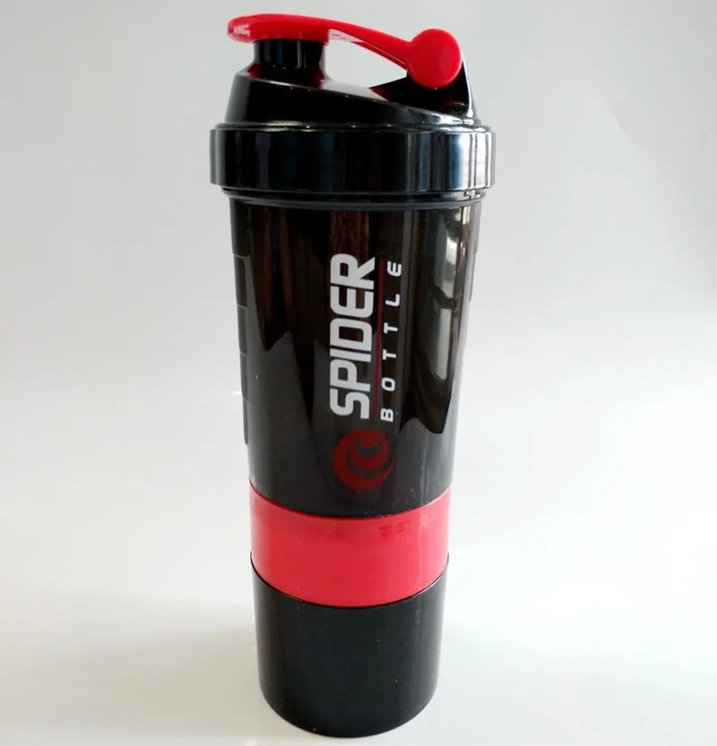 500ml 3 In 1 Spider Protein Shaker Bottles With Two Powder Storage Cups