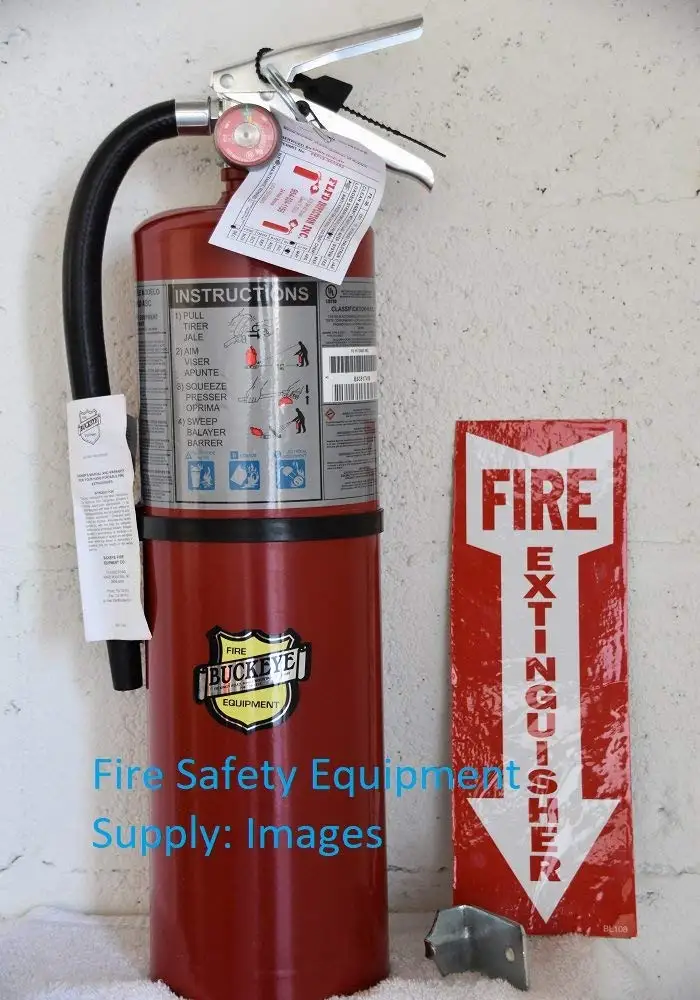 (Lot Of 3) Buckeye 10 LB. ABC Fire Extinguisher - Rechargeable and Certified (Tagged) Ready for Fire Inspections, Wall Hook Bracket and Arrow Sign Included to Mark the Spot UL Rating 4A – 80 B:C