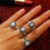 Women's Hot Sale Vintage Silver OX Four Pack Knuckle Finger Ring Set with Shell Inlaid Effect Opal Cab