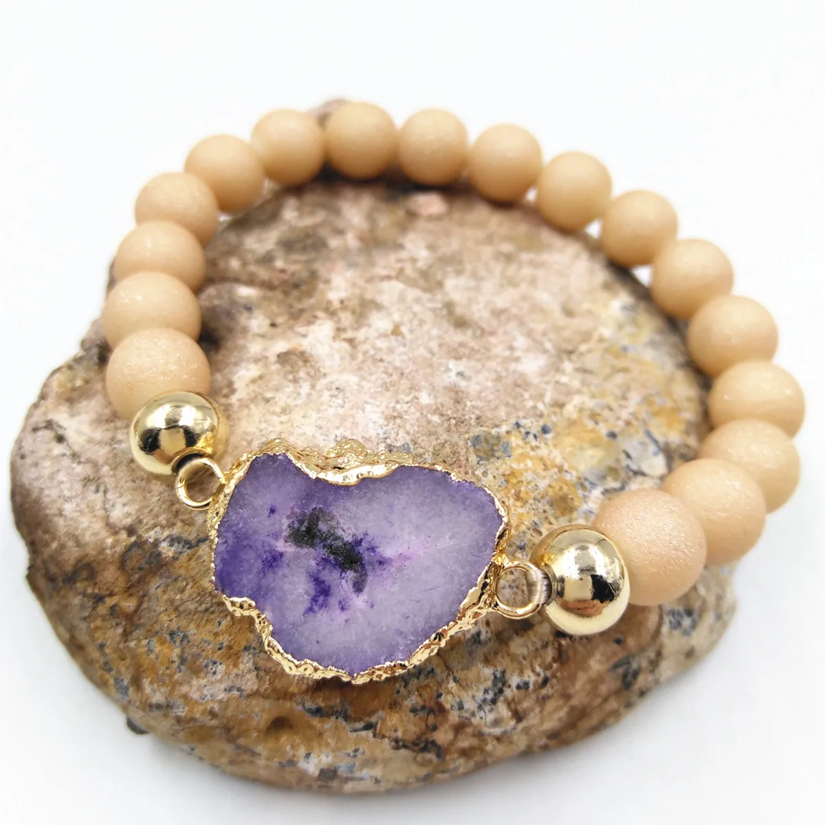 Fashion jewelry Irregular Natural Stone Druzy Frosted Beaded Bracelet For Women