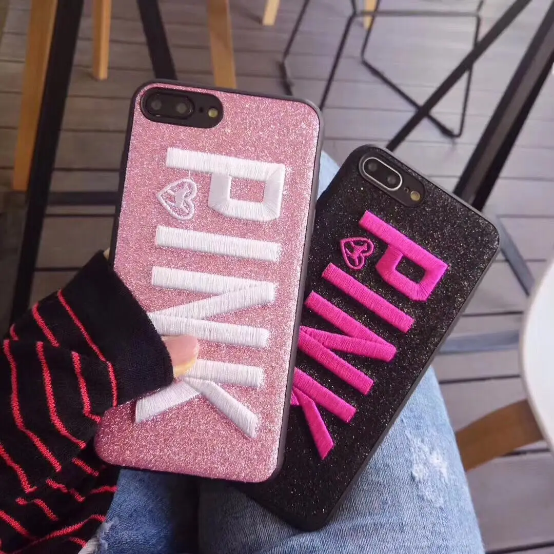 PINK embroidery mobile phone accessories, for iphone x case back, for iphone x pc leather case hard luxury cover for apple