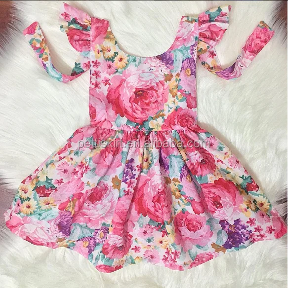 Summer Baby Rose Flower Vintage Clothes Children Frock Design Flutter Sleeve Dress Girls Summer Baby Rose Flower Vintage Clothes Children Frock Design Flutter Sleeve Dress Girls