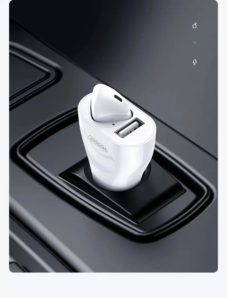 JOYROOM JR-CP1 2 in 1 car charger with 1:1 single wireless earphone v5.0 earbuds