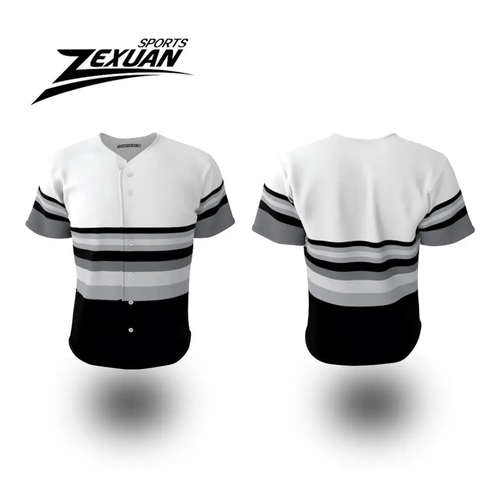 Customized Horizontal Black And White Stripe Youth Baseball Jerseys