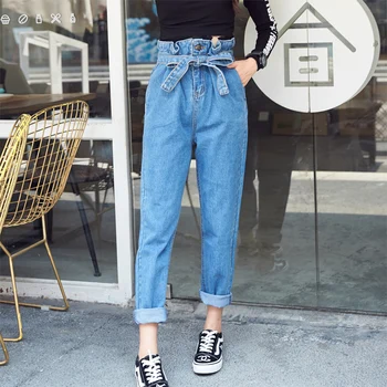 high waisted jeans with tie
