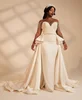 2019 New African Nigeria Plus Size Wedding Dress With Overskirt Pearls Peplum Illusion Long Sleeve Wedding Bridal Gowns