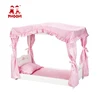 Pink fantastic little girl pretend play toy kids wooden american girl doll bed with bedding