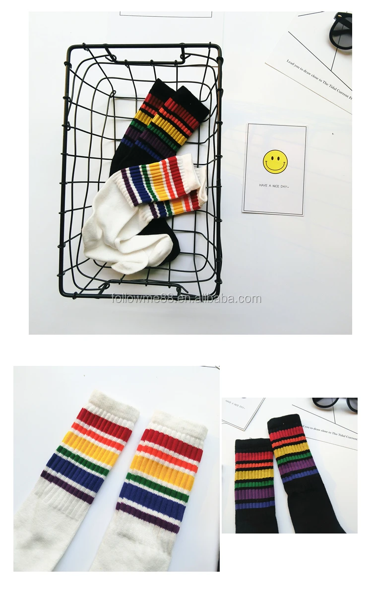 Girls Teens Ladies Cotton Multi Colour Stripe Boys Girls Knee High Socks 4-8