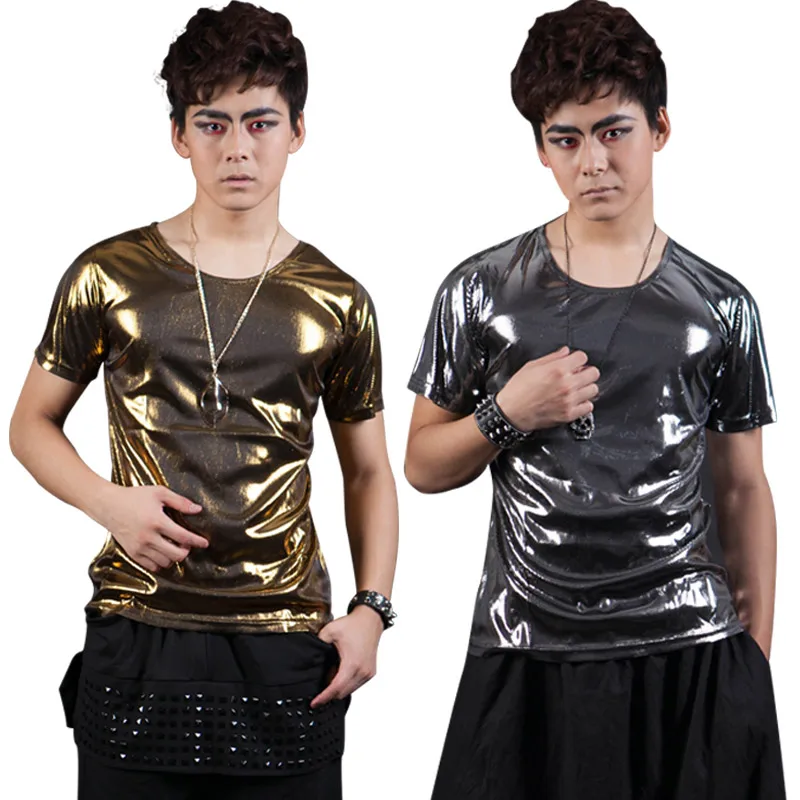 Male T-Shirt Costume Leather Jacket Black For DJ Dancer Singer Performance High Quality Outwear Nightclub Party Bar Fashion