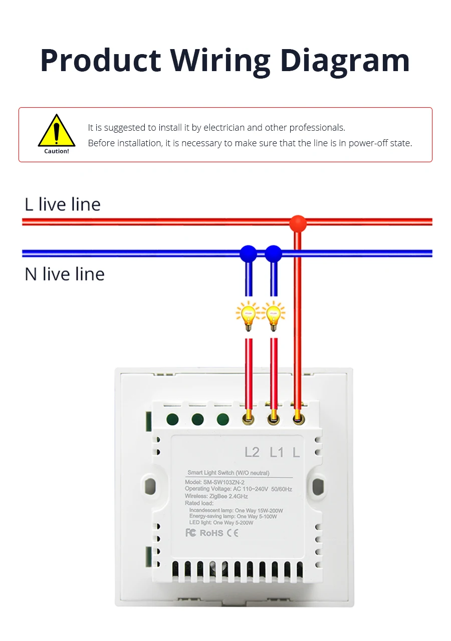Zigbee UK 86mm Single Fire Light Switch 2 gangs Switches tuya zigbee hub Control - ANKUX.COM