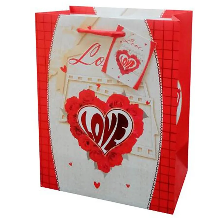 High Quality Custom Printed Red Colored Handbag Discount Shopping Wedding Paper Bags