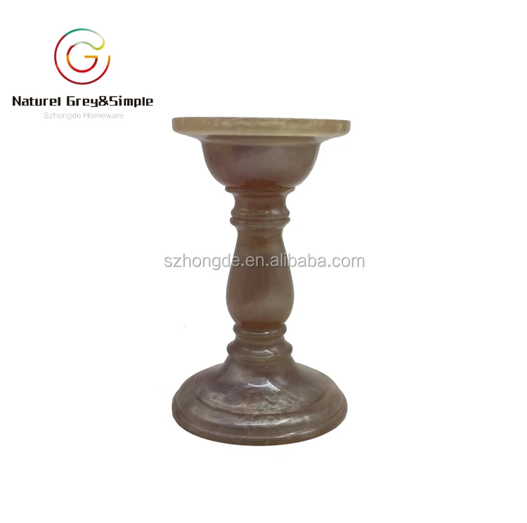 Tall Pillar Polyresin Onyx Marble Look Pillar Candlestick Candle Holder