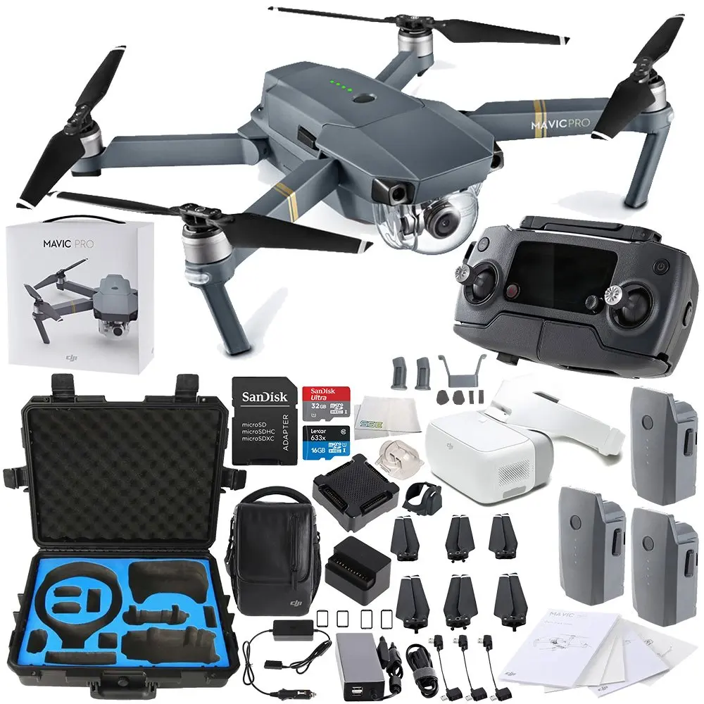 DJI Mavic Pro FLY MORE COMBO Collapsible Quadcopter + DJI Goggles Virtual Reality VR FPV + DJI Mavic and Goggles Cases Waterproof Carry Case POV Experience Starters Bundle