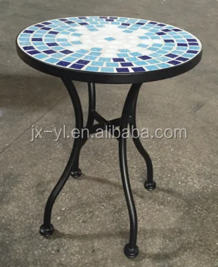 Round Mosaic Tile Top Flower Plant Stand For Garden Patio Furniture