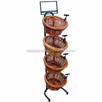 Bdd Baf57 Floor Standing Black 4 Tier Natural Wicker Basket Stand Bdd Baf57 Floor Standing Black 4 Tier Natural Wicker Basket Stand Metal Bread Display